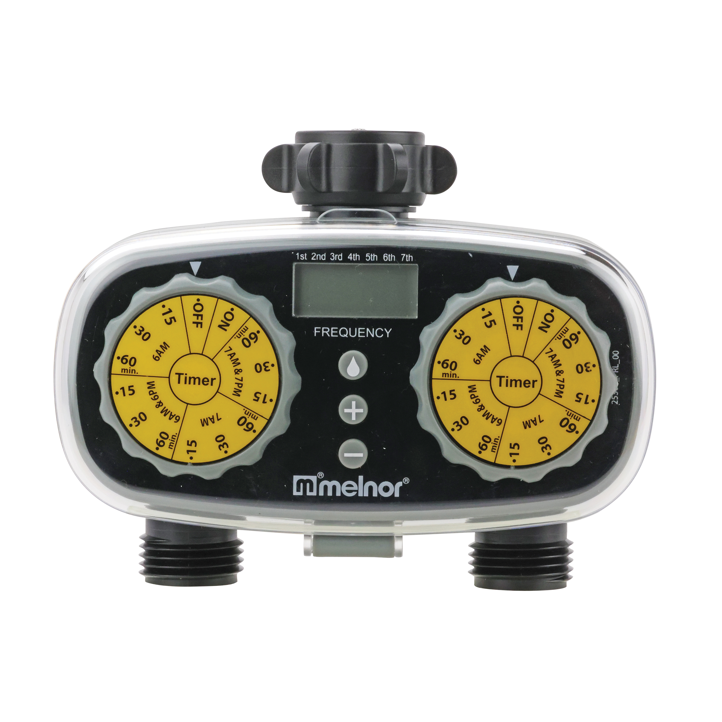 Melnor 25309 Mechanical Watering  timer facing forward on white background.