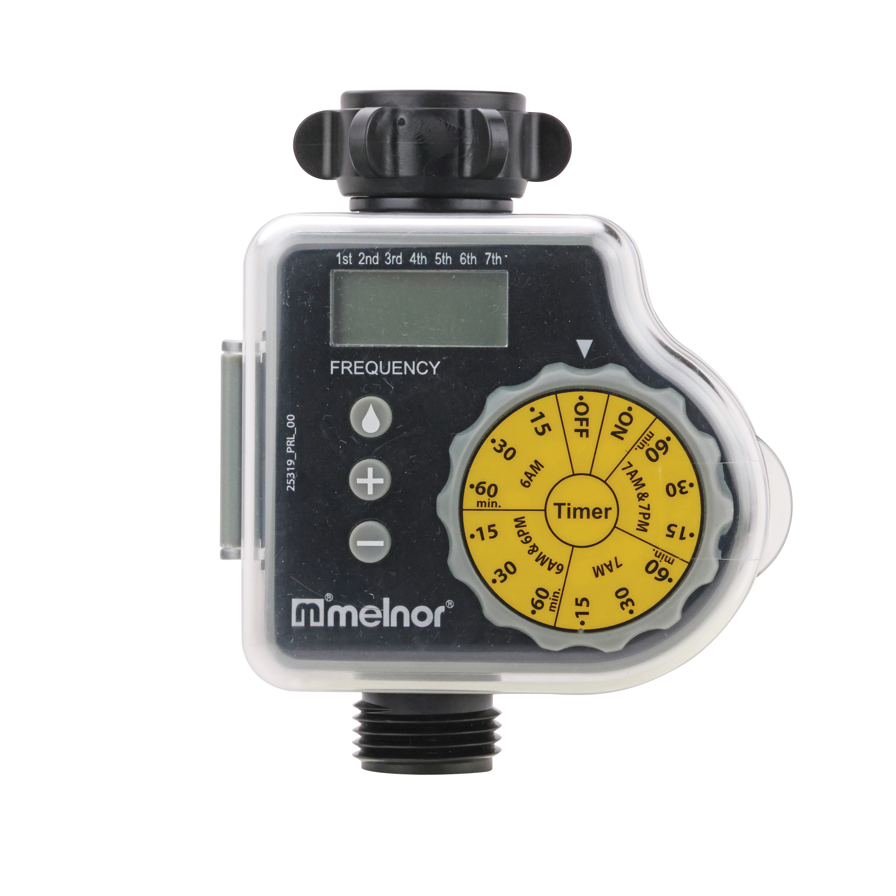 Melnor 25319 Mechanical Watering  timer facing forward on white background.
