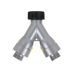 A Y-shaped water valve with a black top cap and yellow accent tabs, shown on a plain white background.