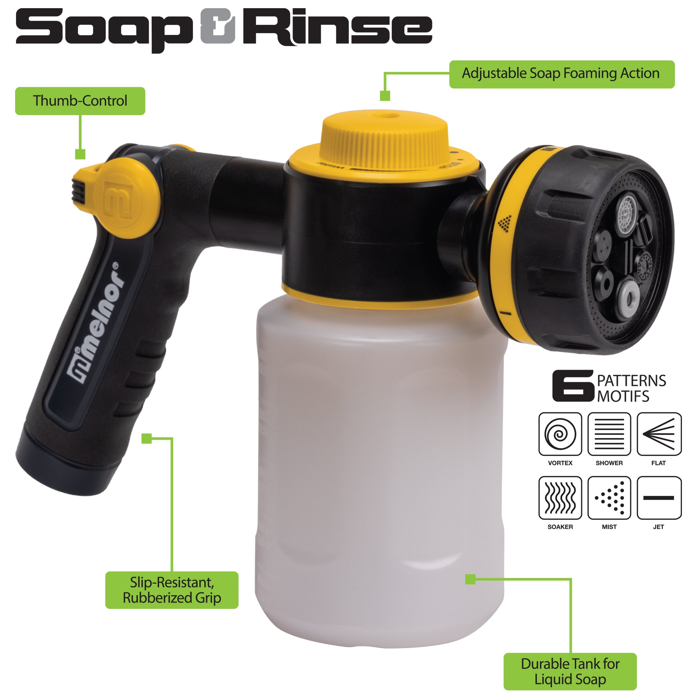 Soap-n-Rinse 6-Pattern Foaming Nozzle – Melnor