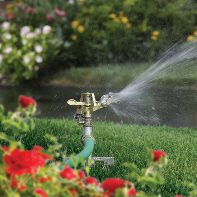 Metal Pulsating Sprinkler with Step Spike, 85-Ft. Diameter – Melnor