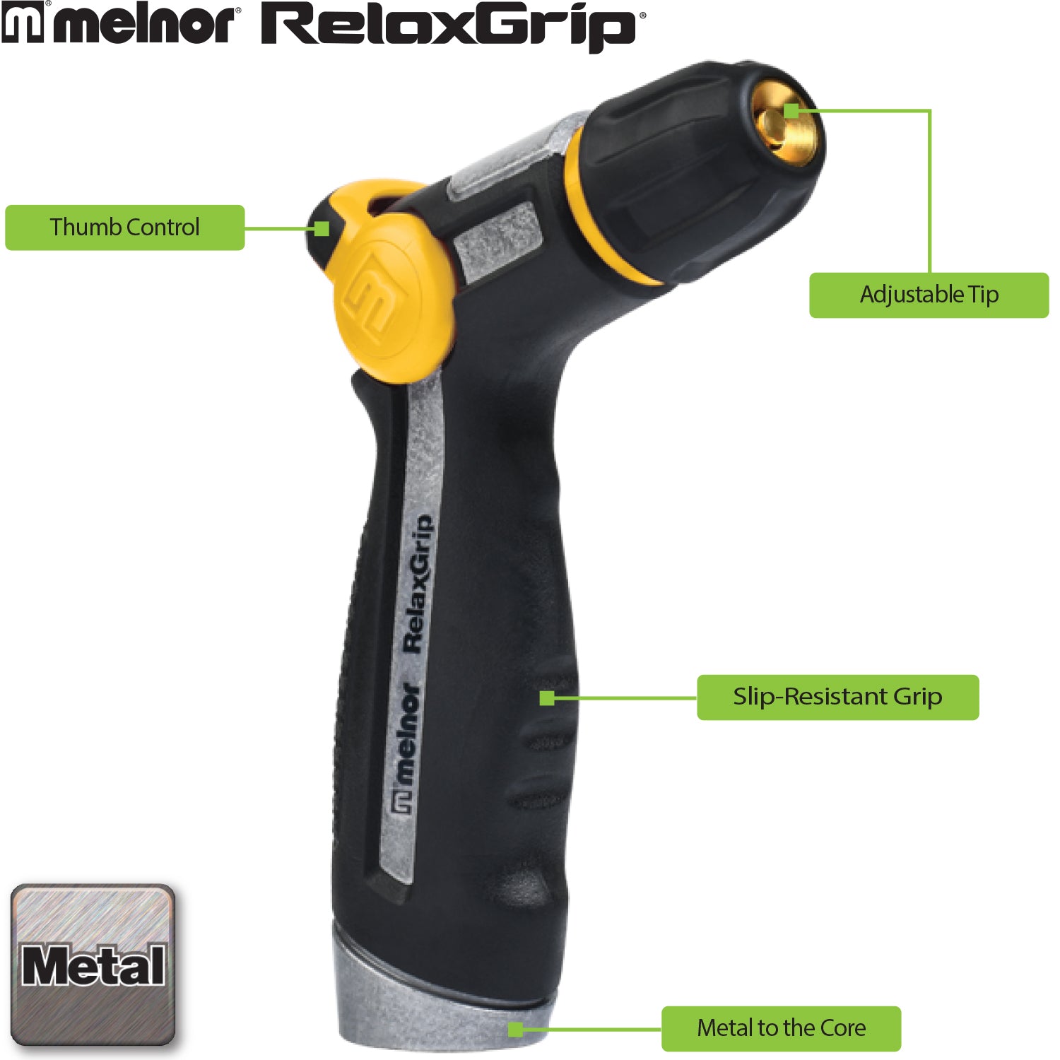 RelaxGrip® Metal Thumb-Control Adjustable Nozzle – Melnor