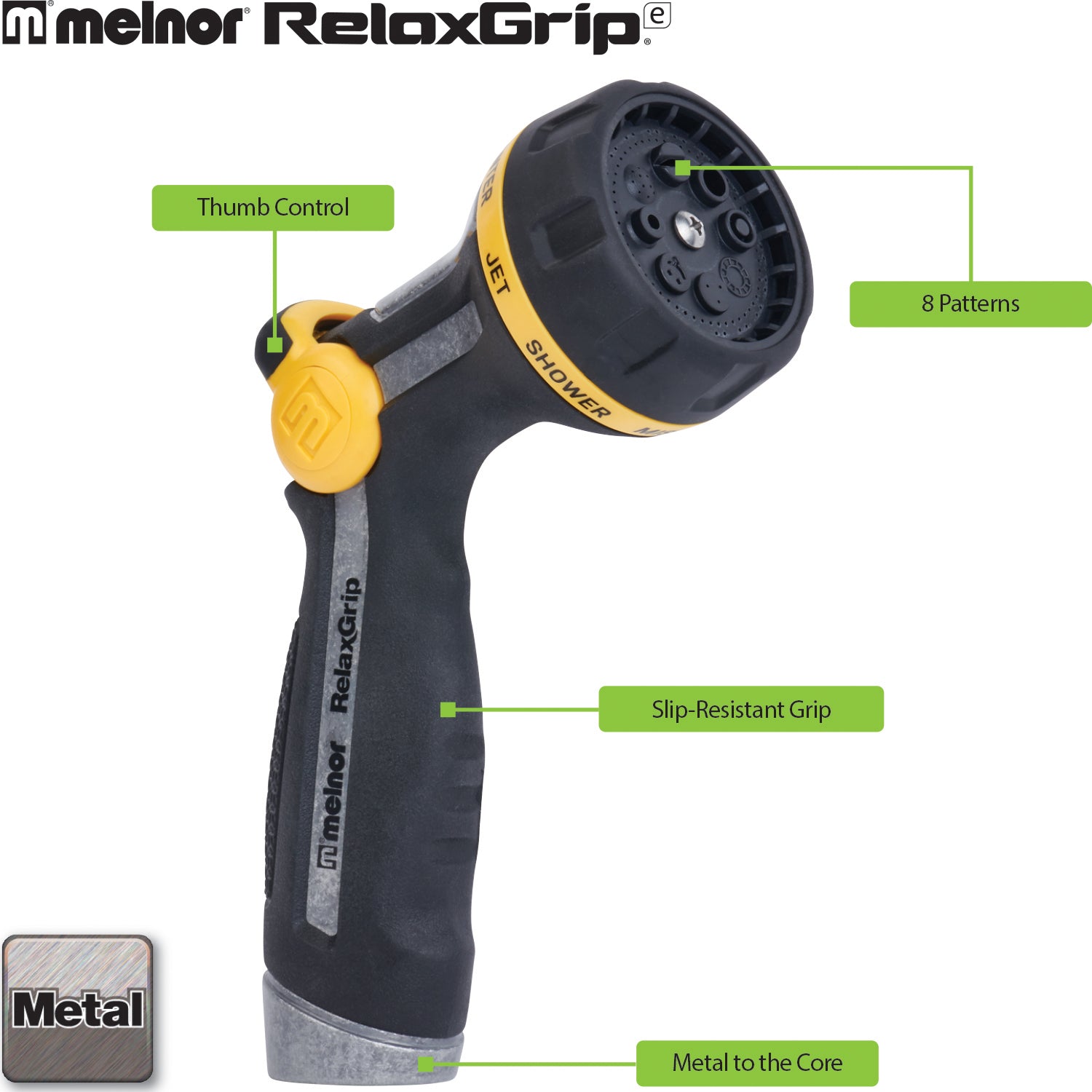 RelaxGrip® Metal Thumb-Control 8-Pattern Nozzle – Melnor