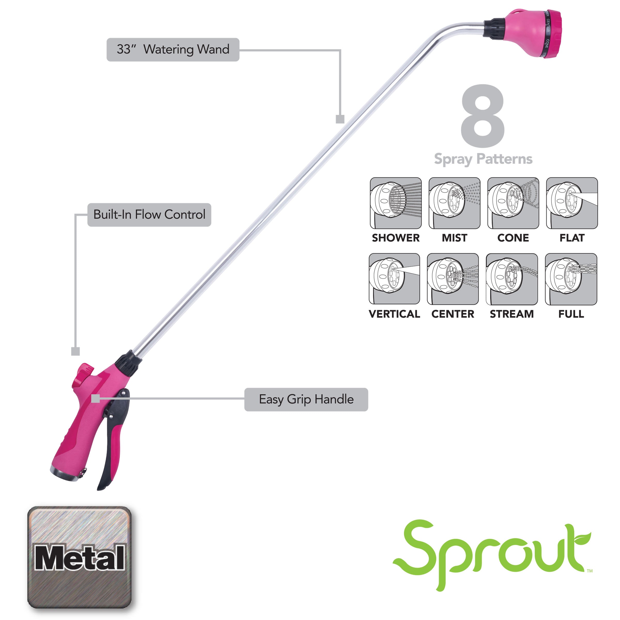 Raspberry Red 33” Watering Wand 8-Pattern – Melnor