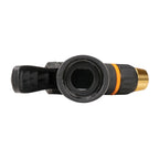 Bottom view of the Melnor XT200 Rear-Trigger Metal Adjustable Nozzle showing included rubber washer inside nozzle on white background.