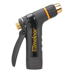 Side view of the Melnor XT200 Rear-Trigger Metal Adjustable Nozzle facing right on white background.