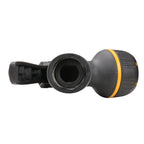 Bottom view of the Melnor XT201 Rear-Trigger Metal Seven Pattern Nozzle showing included rubber washer inside nozzle on white background.