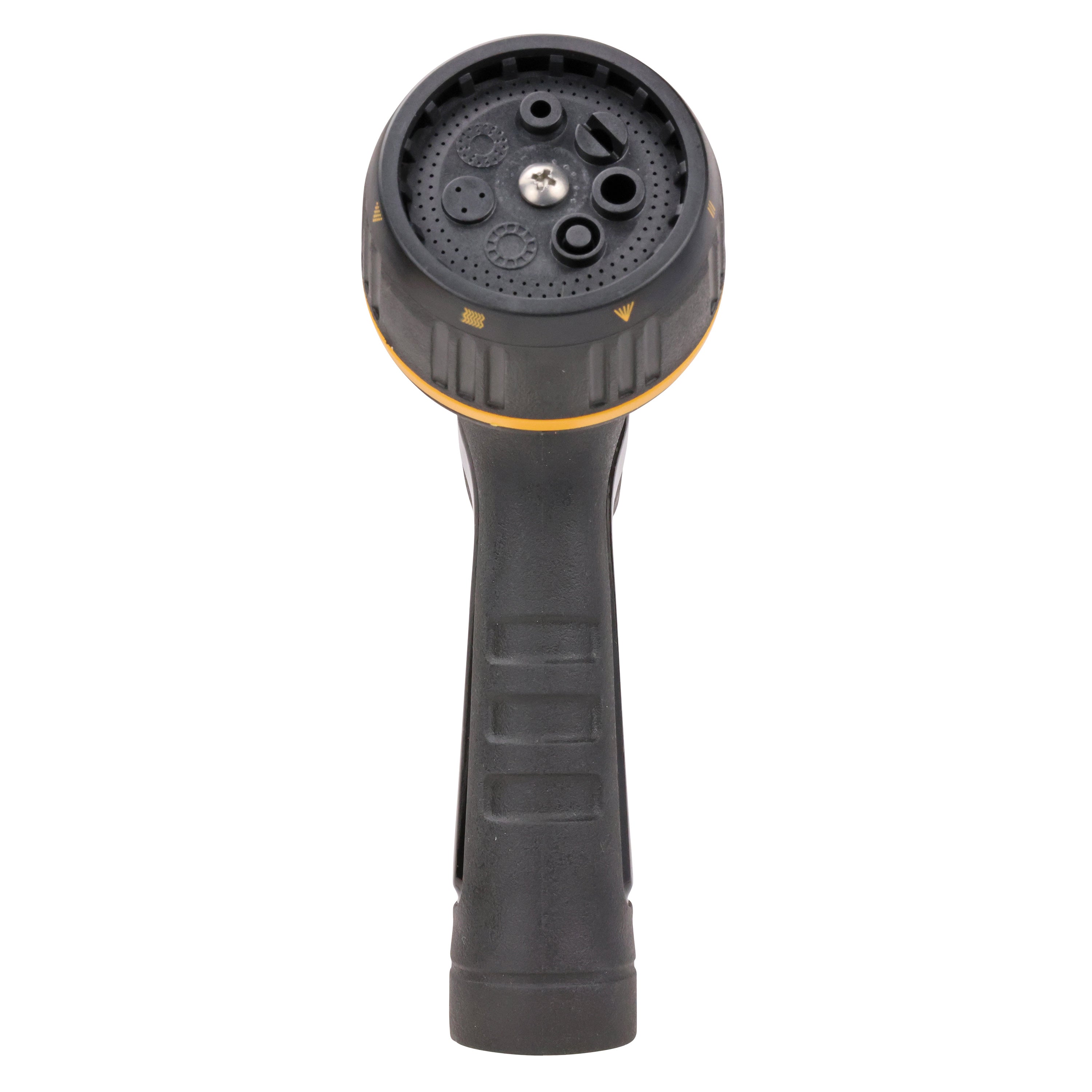 Front view of the Melnor XT201 Rear-Trigger Metal Seven Pattern Nozzle on white background.