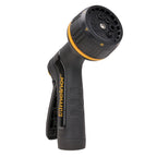 Quarter view of the Melnor XT201 Rear-Trigger Metal Seven Pattern Nozzle on white background.