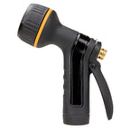 Side view of the Melnor XT201 Rear-Trigger Metal Seven Pattern Nozzle facing left on white background.