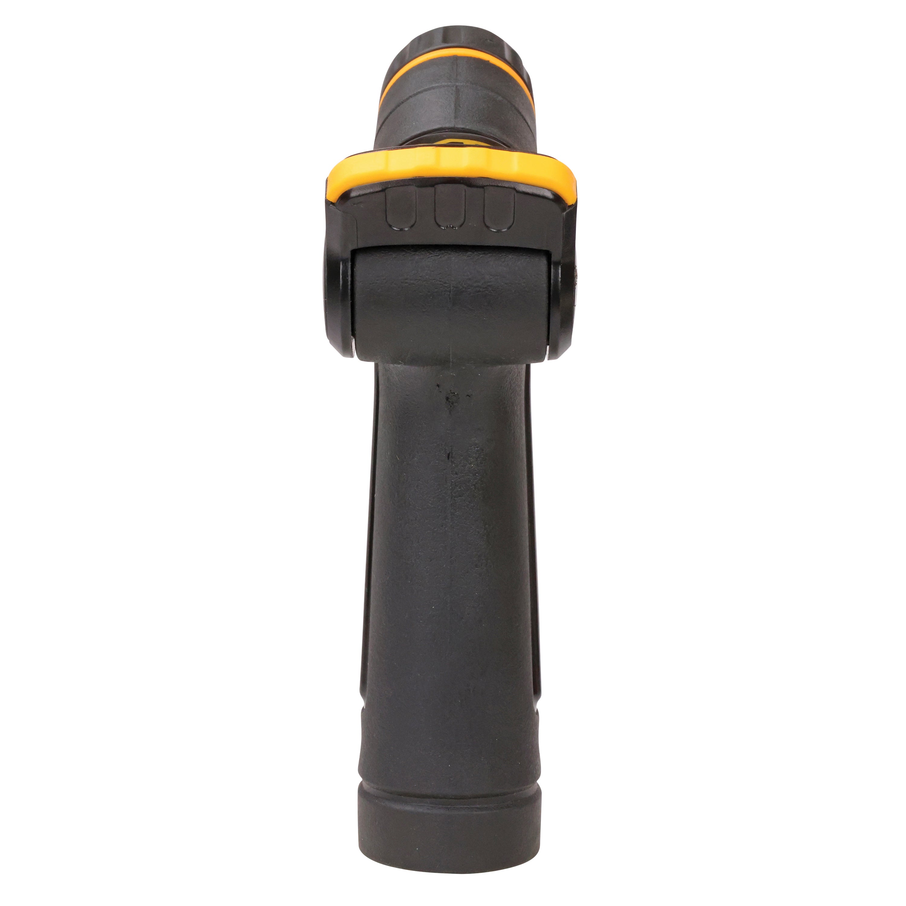 Back view of the Melnor XT300 Front-Trigger Metal Adjustable Nozzle with Flow Control on white background.