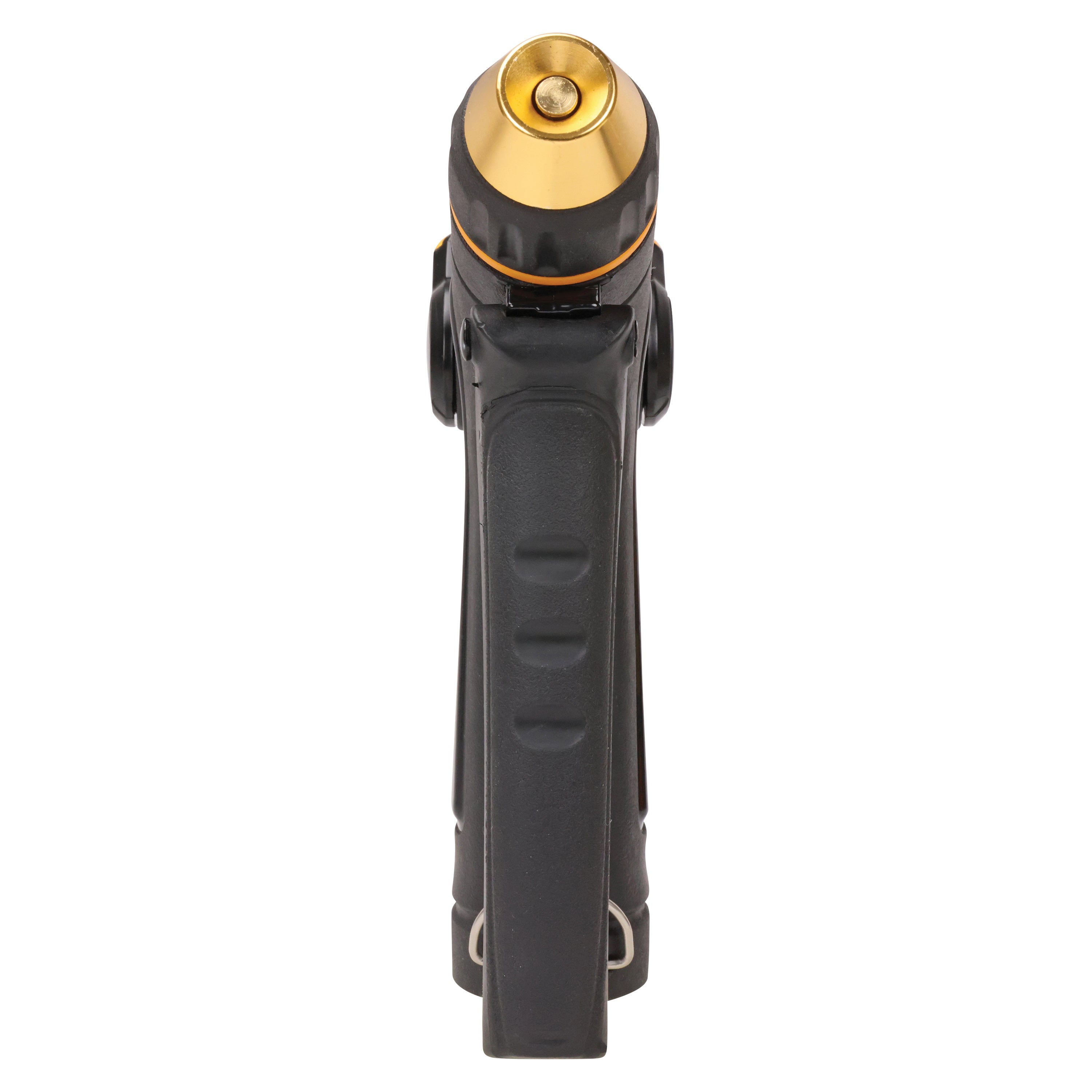 Front view of the Melnor XT300 Front-Trigger Metal Adjustable Nozzle with Flow Control on white background.