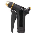 Side view of the Melnor XT300 Front-Trigger Metal Adjustable Nozzle with Flow Control facing left on white background.