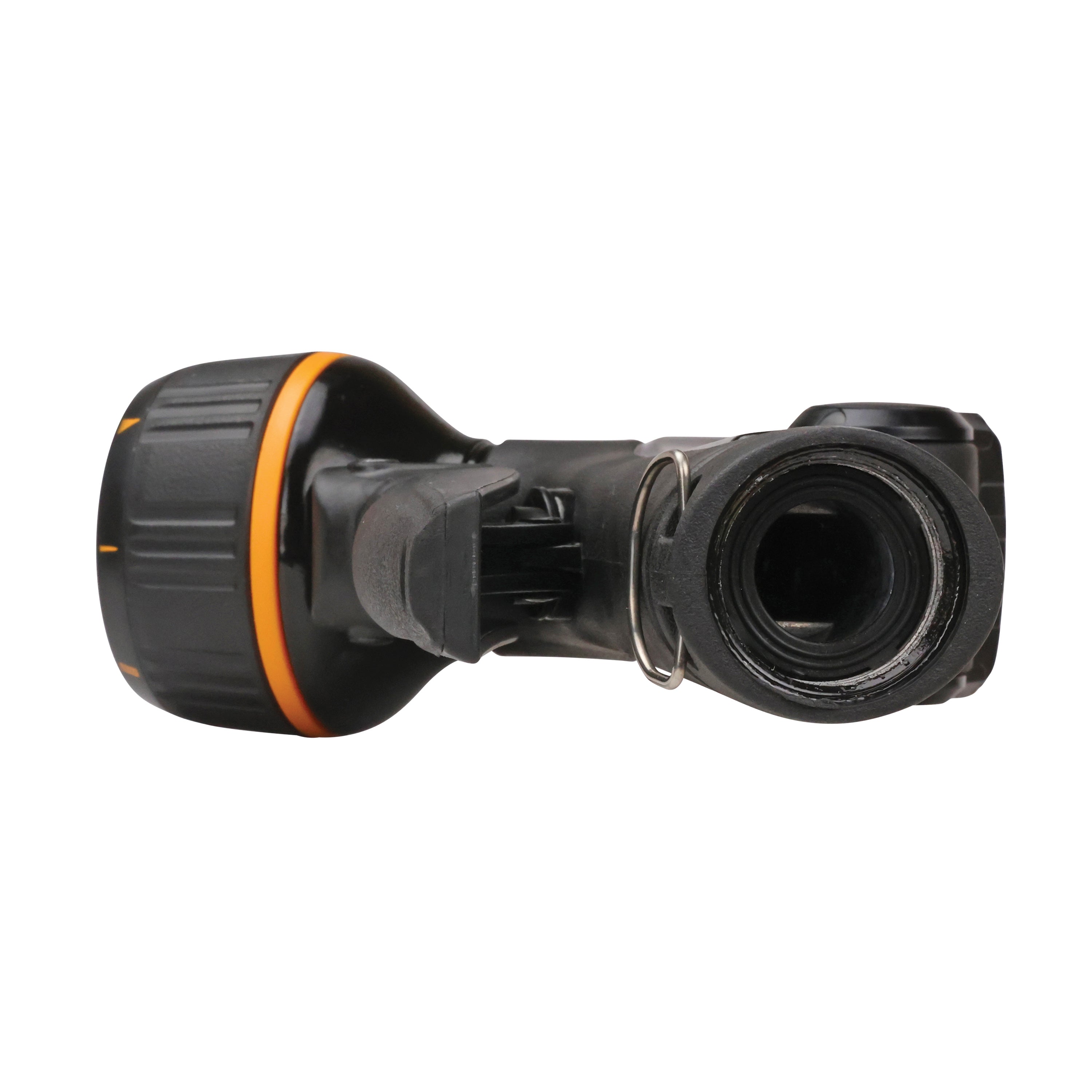 Bottom view of the Melnor XT301 Front-Trigger Metal 8-Pattern Nozzle 