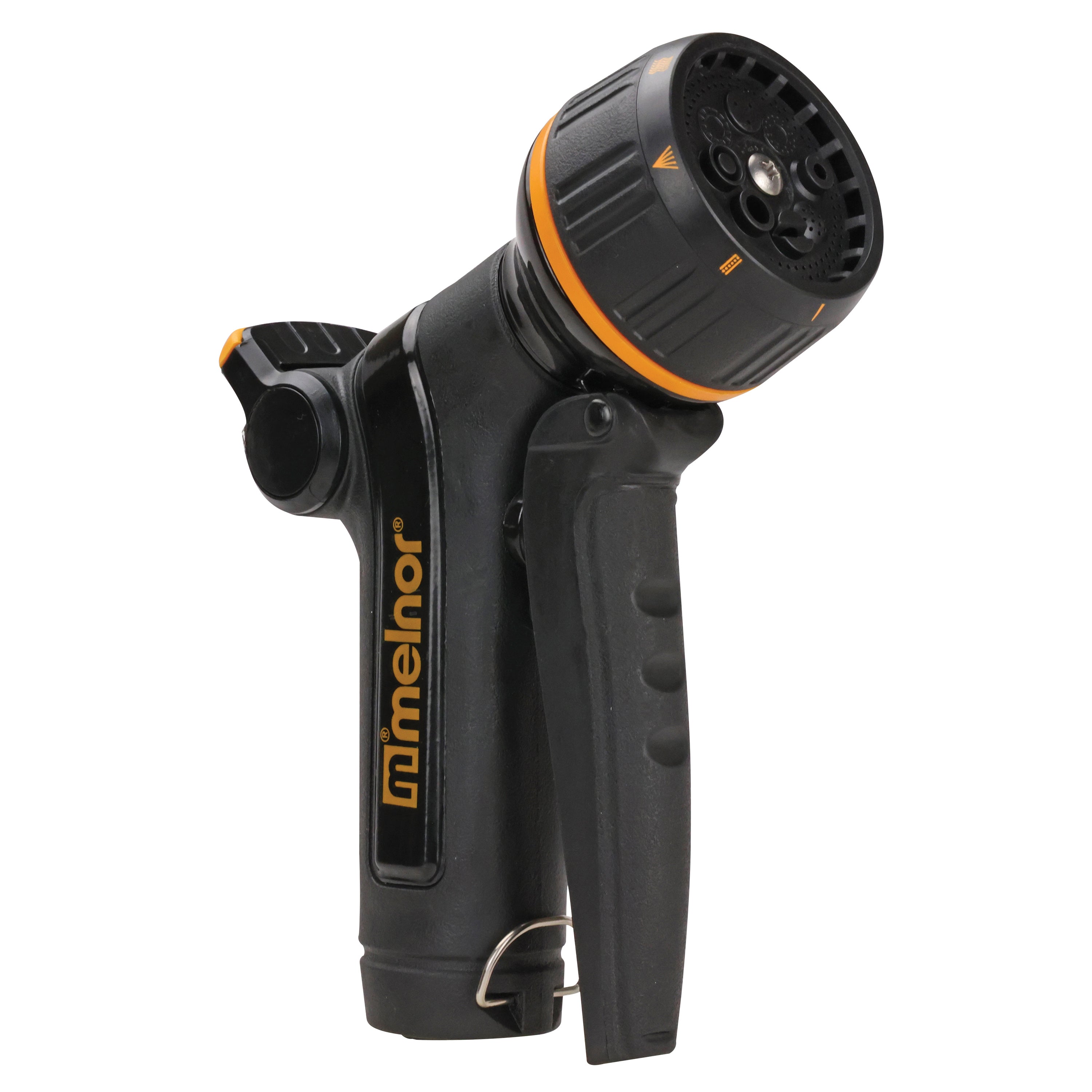 Close-up view of the Melnor XT301 Front-Trigger Metal 8-Pattern Nozzle 