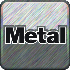 This image shows a square icon with a metallic texture and diagonal lines. It has the word "Metal" in bold, black letters in the center.